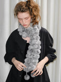 Light Grey Rabbit Fur Pom Pom Scarf - WEUXS
