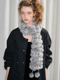 Light Grey Rabbit Fur Pom Pom Scarf - WEUXS