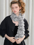 Light Grey Rabbit Fur Pom Pom Scarf - WEUXS