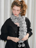 Light Grey Rabbit Fur Pom Pom Scarf - WEUXS