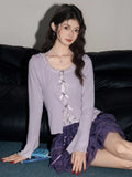 Lace Trim Knit Top with Bow Detail - View 6 | WEUXS