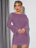 Glitter knit mini dress with tie back and bell sleeves - View 16 | WEUXS