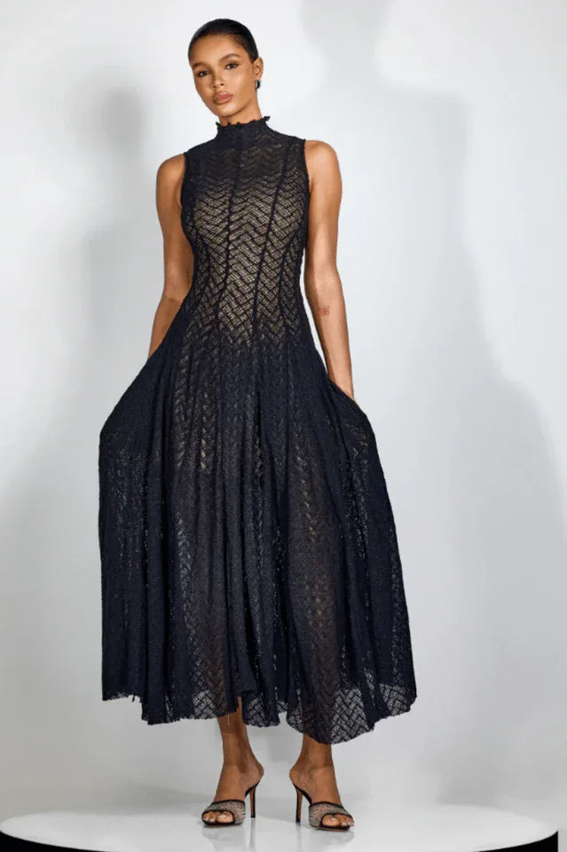 Black Lace Mock Neck Dress Secondary image