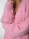 Luxe Faux Mink V-Neck Cardigan - WEUXS