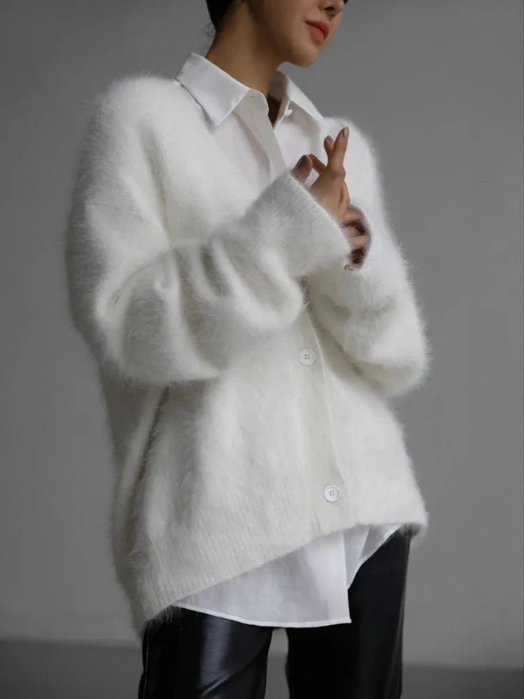 Faux Mink Fuzzy Knit Cardigan - View 8 | WEUXS