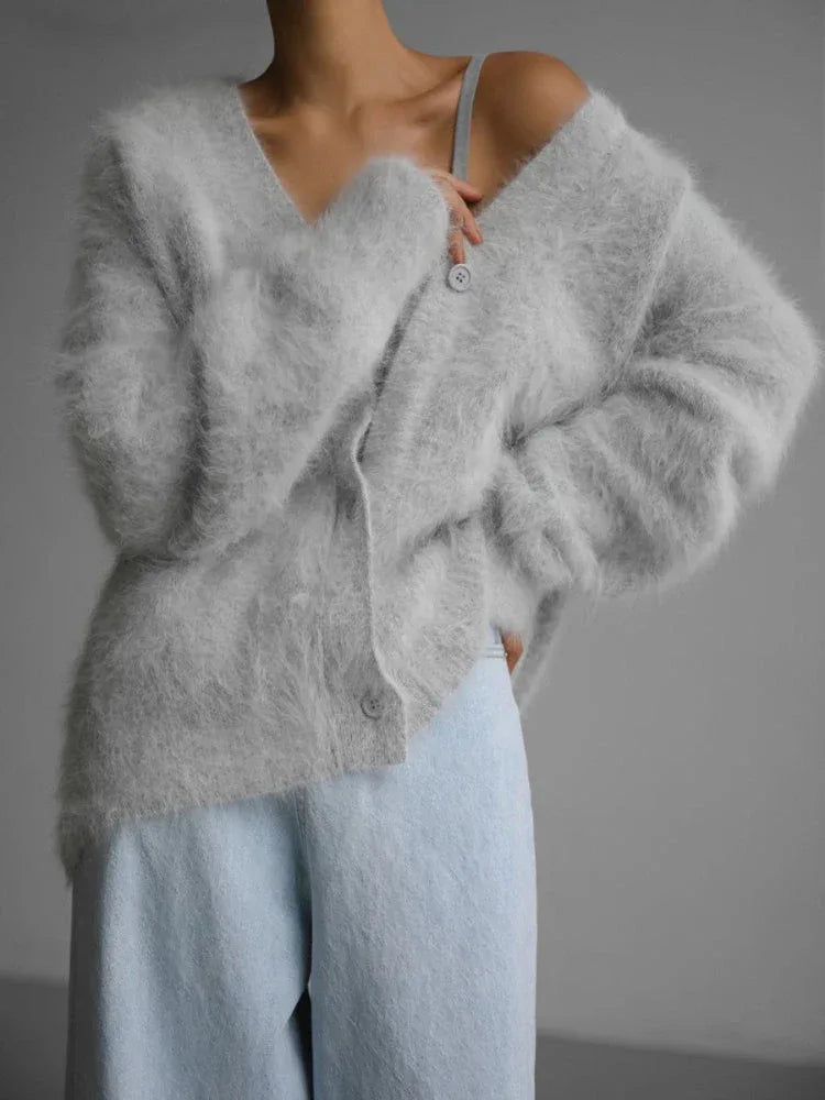 Faux Mink Fuzzy Knit Cardigan - View 7 | WEUXS
