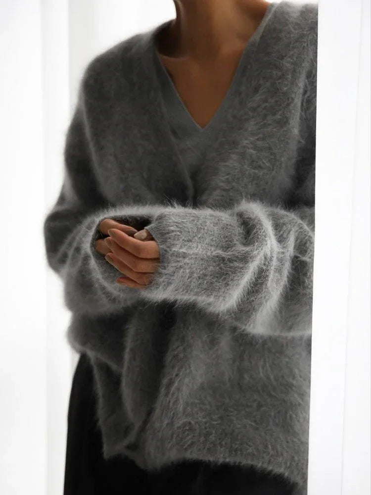 Luxe Faux Mink V-Neck Cardigan - WEUXS