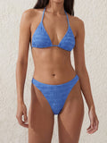 Seersucker bikini set with high cut bottom - View 6 | WEUXS