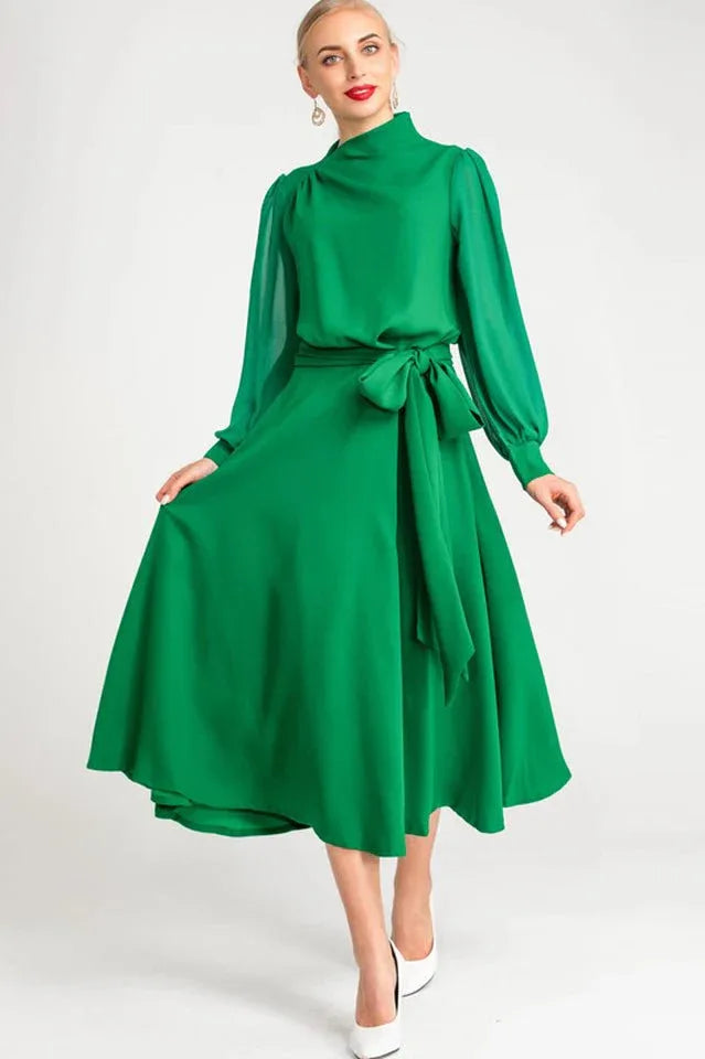 Midi Dress with Belt and Puffed Sleeves Secondary image