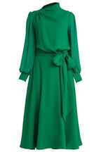 Midi dress with belt and puffed sleeves - View 9 | WEUXS