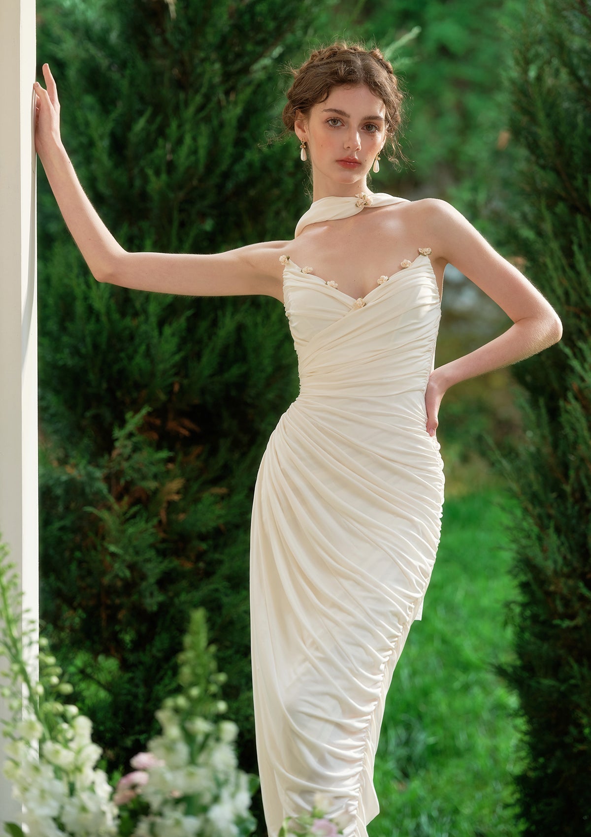 Midi Dress with Rosette Detail - WEUXS Main image