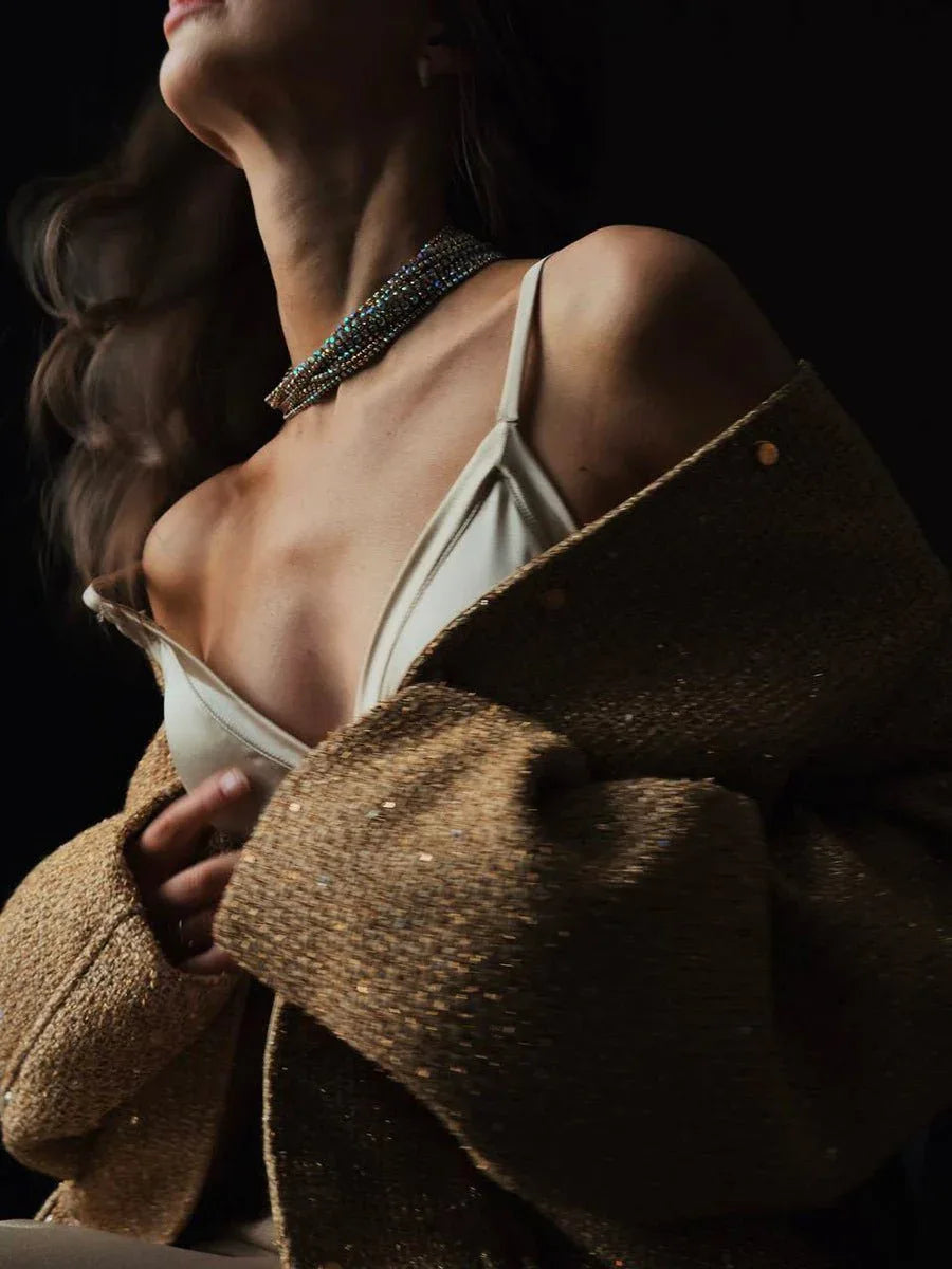 Sequin Tweed Cropped Jacket - View 10 | WEUXS