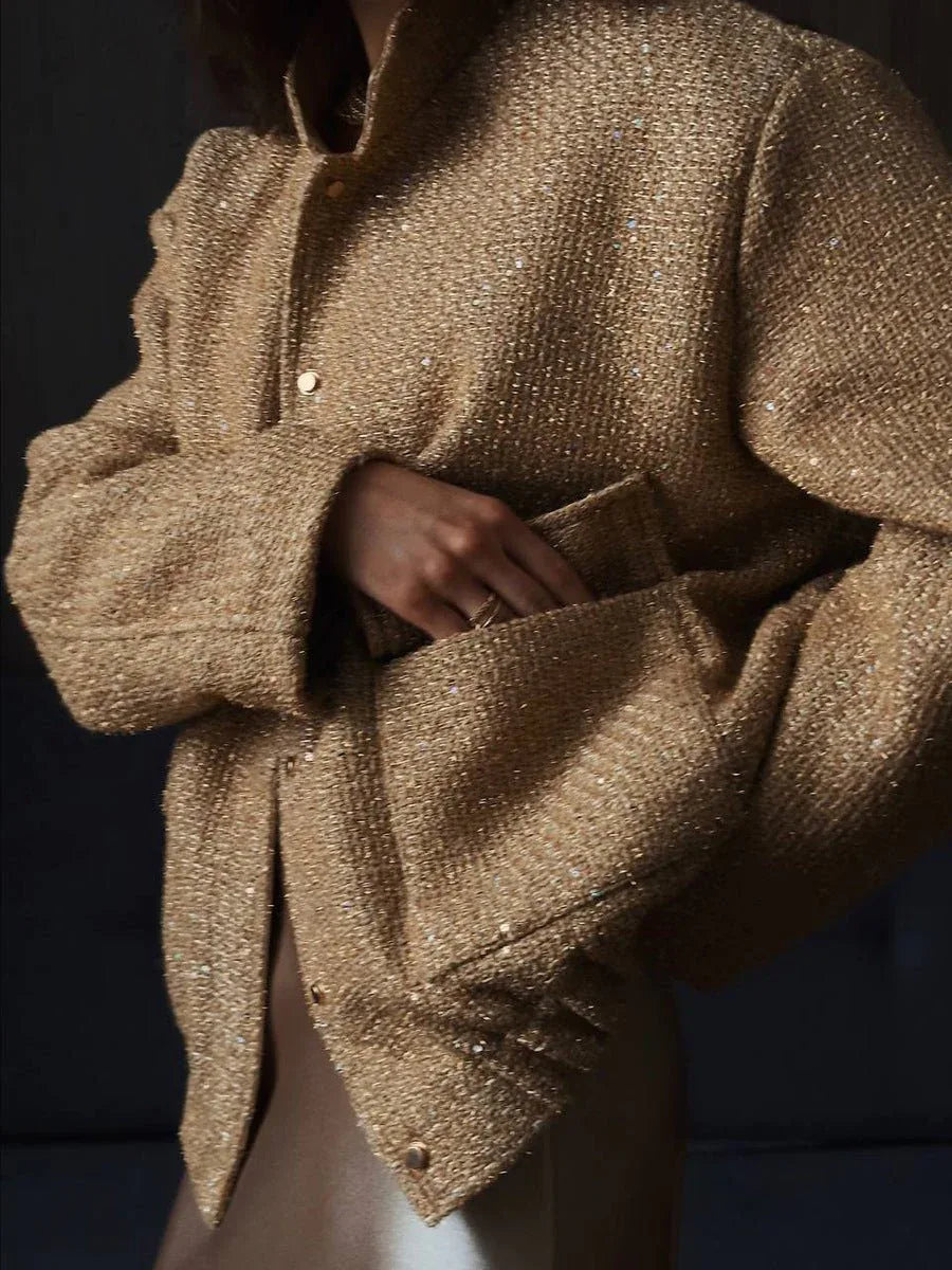 Sequin Tweed Cropped Jacket - View 7 | WEUXS