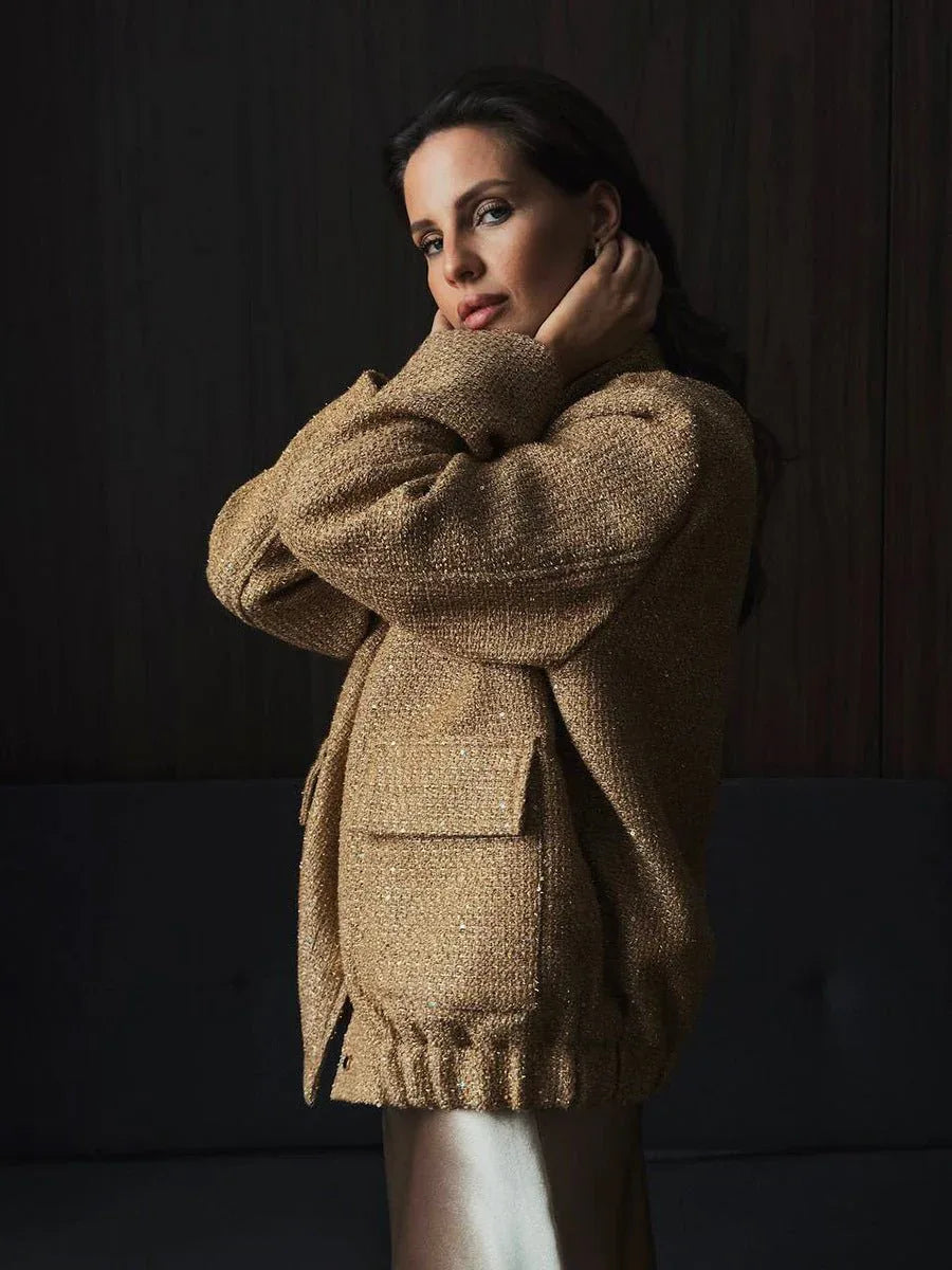 Sequin Tweed Cropped Jacket - View 8 | WEUXS