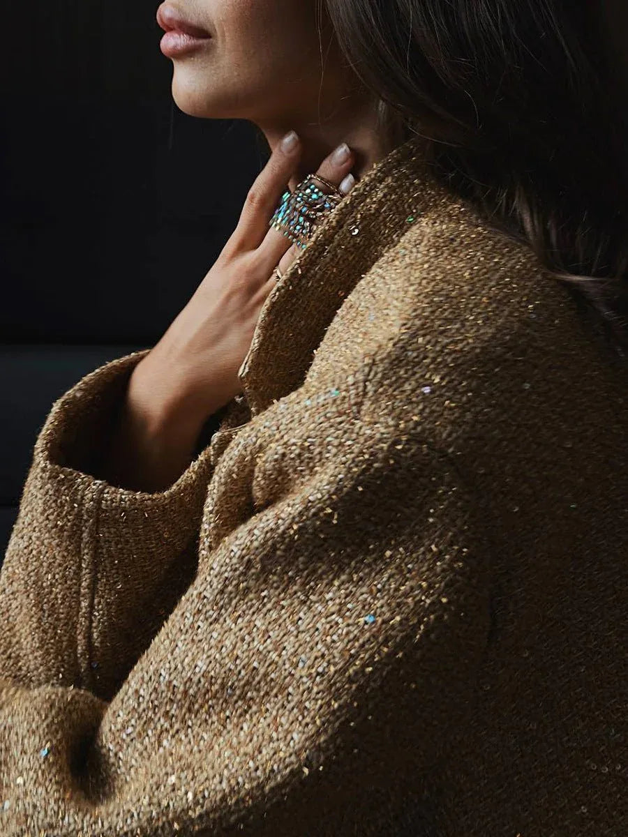 Sequin Tweed Cropped Jacket - View 9 | WEUXS