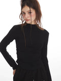 Mock Neck Ruched Knit Top - View 6 | WEUXS