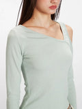 Mint green asymmetrical cold shoulder top - View 6 | WEUXS