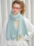 Mint Green Soft Fuzzy Knit Scarf with Tassels - WEUXS