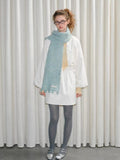 Mint Green Soft Fuzzy Knit Scarf with Tassels - WEUXS