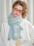 Mint Green Soft Fuzzy Knit Scarf with Tassels - WEUXS