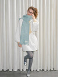 Mint Green Soft Fuzzy Knit Scarf with Tassels - WEUXS