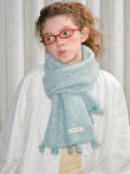 Mint Green Soft Fuzzy Knit Scarf with Tassels - WEUXS