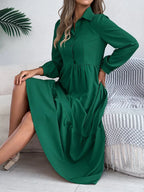 Navy Blue Ruffled Tiered Shirt Dress - View 17 | WEUXS