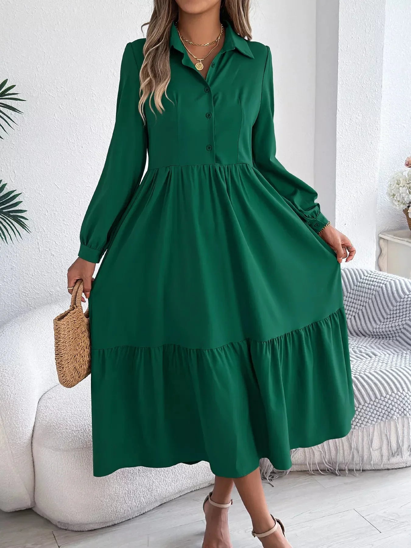 Navy Blue Ruffled Tiered Shirt Dress - View 15 | WEUXS