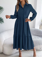 Navy Blue Ruffled Tiered Shirt Dress - View 7 | WEUXS