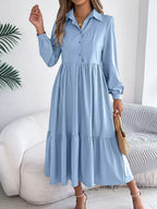 Navy Blue Ruffled Tiered Shirt Dress - View 14 | WEUXS