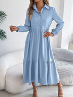 Navy Blue Ruffled Tiered Shirt Dress - View 12 | WEUXS