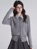 Navy contrast collar cable knit top with embroidered crest - View 6 | WEUXS