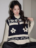 Navy Floral Zip-Up Knit Vest - View 6 | WEUXS