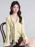 Neck Scarf Textured Knit Long Sleeve Top Yellow - WEUXS