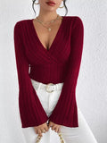 Ribbed Knit V-Neck Top - View 7 | WEUXS