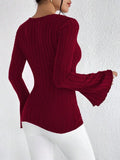 Ribbed Knit V-Neck Top - View 6 | WEUXS