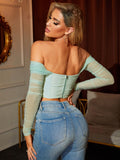 Off Shoulder Ruched Mesh Top - View 44 | WEUXS
