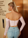 Off Shoulder Ruched Mesh Top - View 50 | WEUXS