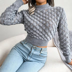 Textured Diamond Knit Crop Sweater - View 7 | WEUXS