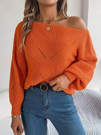 Olive green knit sweater with off-shoulder neckline and lantern sleeves - View 9 | WEUXS