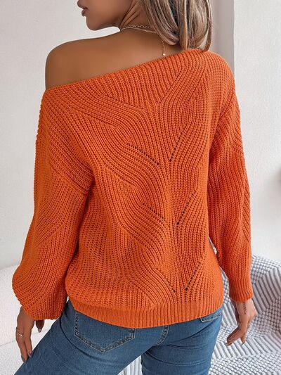 Olive green knit sweater with off-shoulder neckline and lantern sleeves - View 10 | WEUXS
