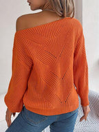 Olive green knit sweater with off-shoulder neckline and lantern sleeves - View 10 | WEUXS