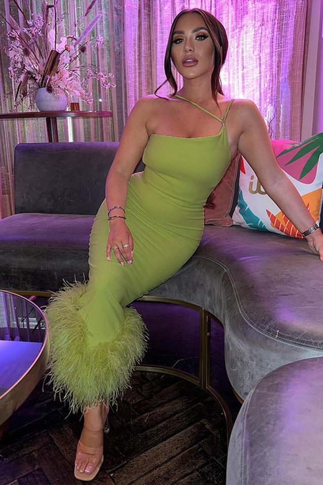 One Shoulder Halter Fur Swing Dress - WEUXS