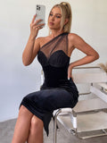 One Shoulder Velvet Dress - View 9 | WEUXS