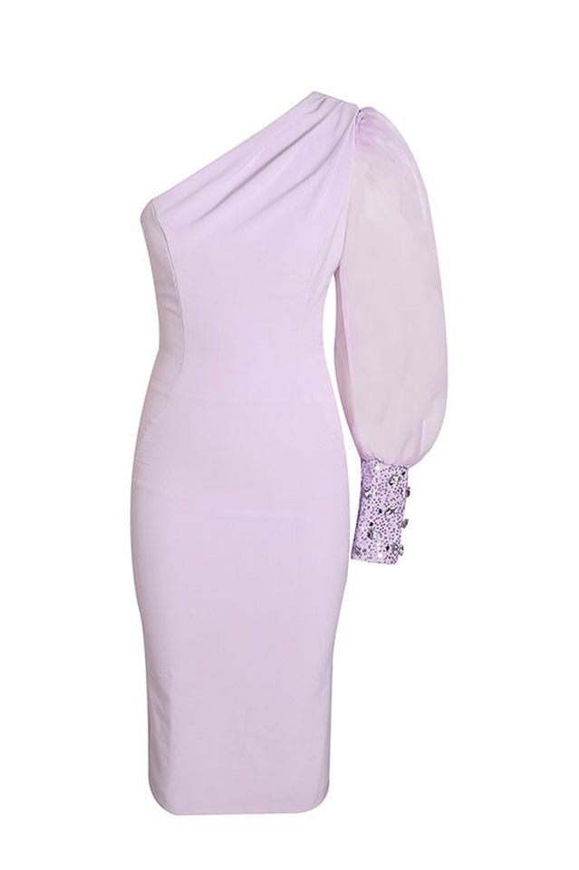 One Sleeve Sequin Detail Midi Dress - WEUXS