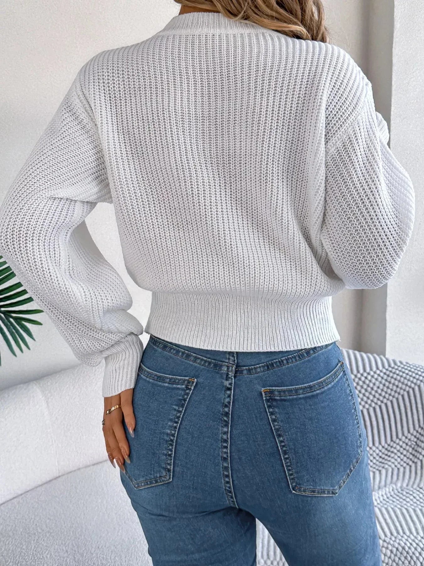Orange Cable Knit Cinched Waist Sweater - WEUXS