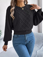Cable knit crew neck sweater with lantern sleeves - View 16 | WEUXS