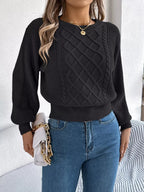 Cable knit crew neck sweater with lantern sleeves - View 20 | WEUXS