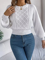 Orange Cable Knit Cinched Waist Sweater - WEUXS