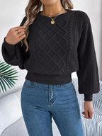 Cable knit crew neck sweater with lantern sleeves - View 18 | WEUXS